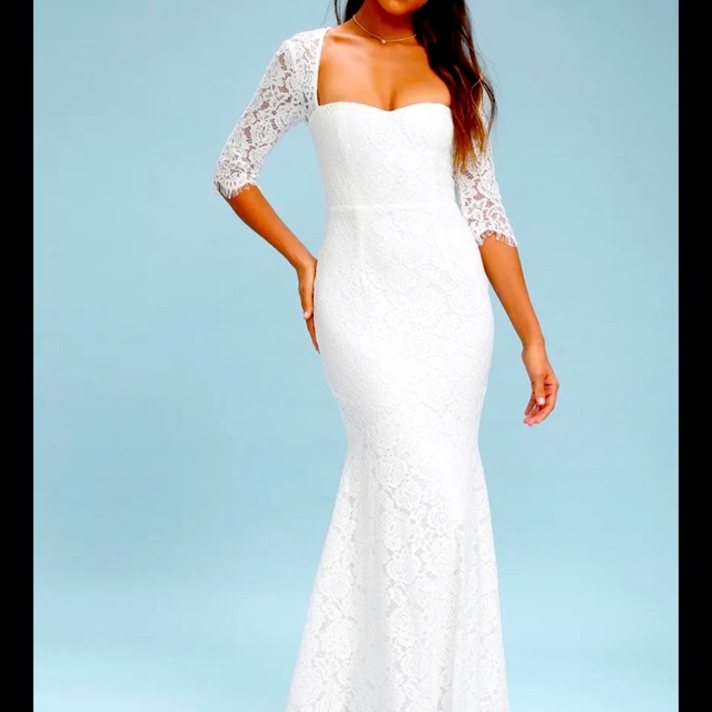 NWT Lulu’s Belinda White Lace Maxi Dress- Med